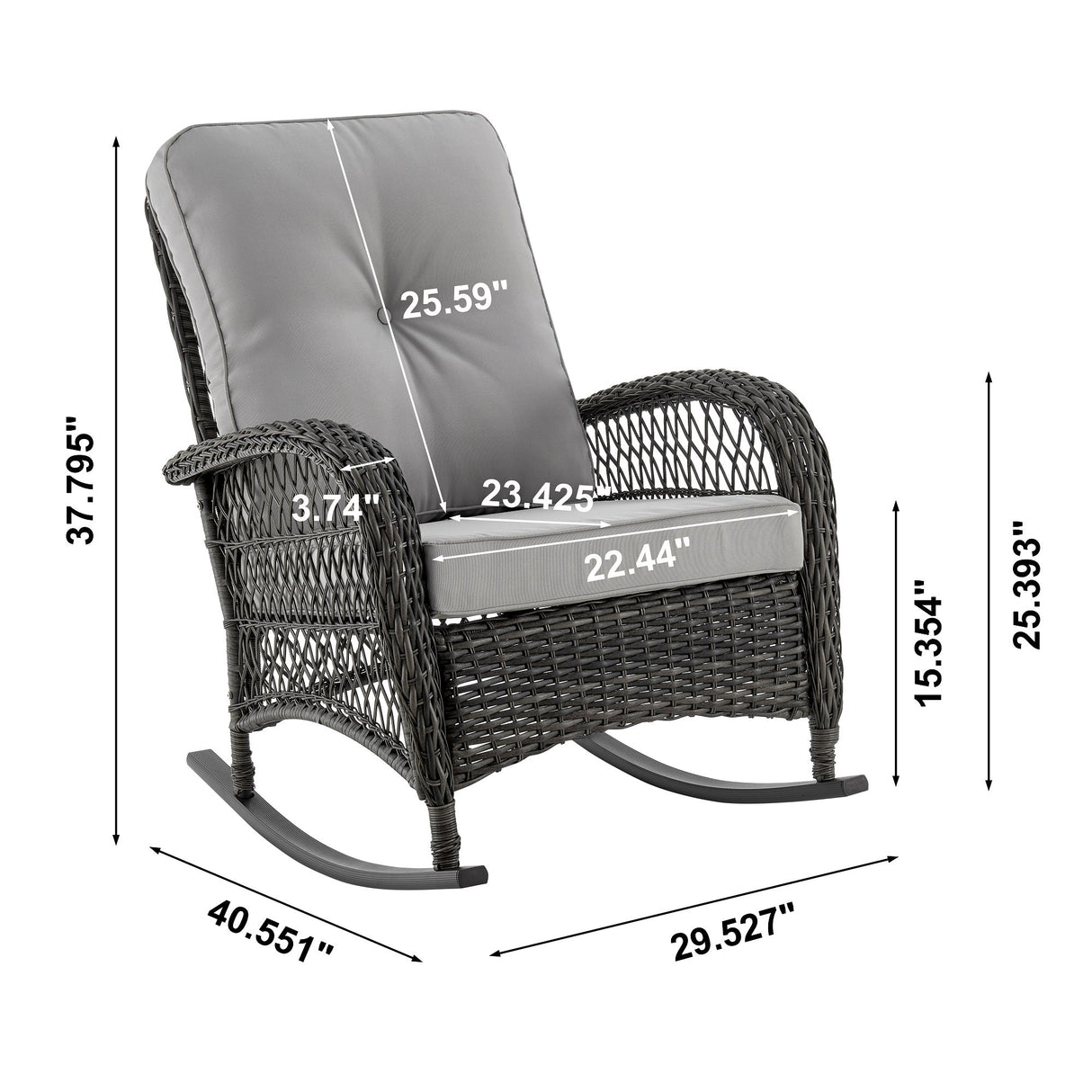 Fruttuo Patio Rocking Chair with Grey Cushions by Manhattan Comfort at Eve Furniture