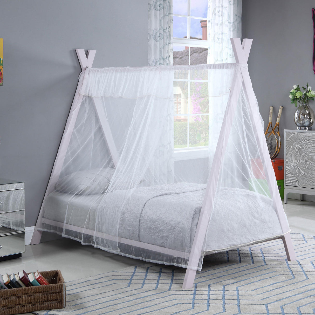 Fultonville Pink Metal Twin Tent Bed with 7-inch Mattress by Coaster at Eve Furniture