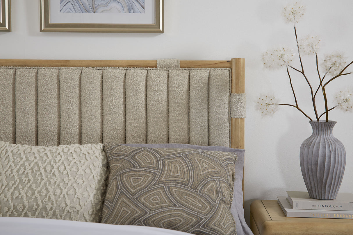 Furano Full Upholstered Panel Bed in Ginger and Brun Boucle by Modus Furniture at Eve Furniture