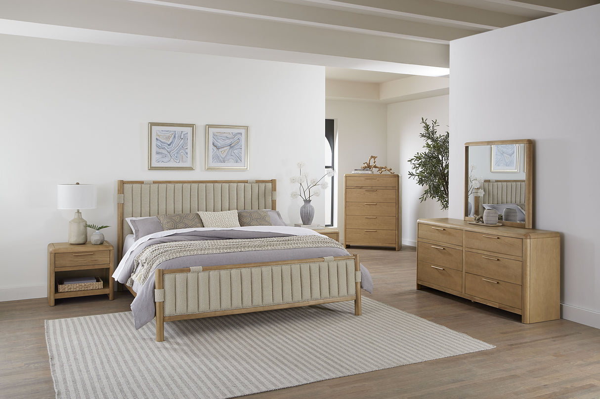 Furano Queen Upholstered Panel Bed in Ginger and Brun Boucle by Modus Furniture at Eve Furniture