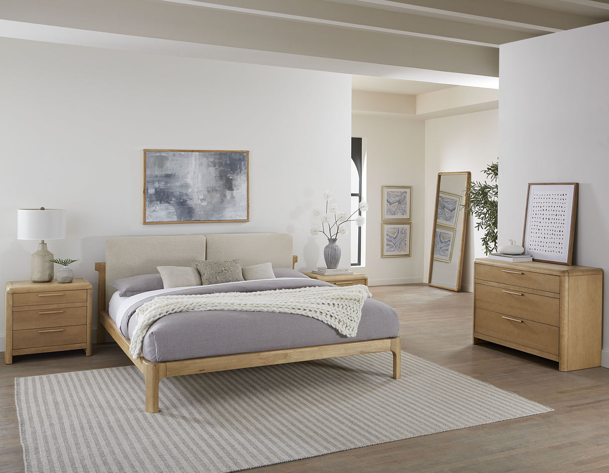 Furano Queen Upholstered Two Cushion Platform Bed in Ginger and Natural Linen by Modus Furniture at Eve Furniture