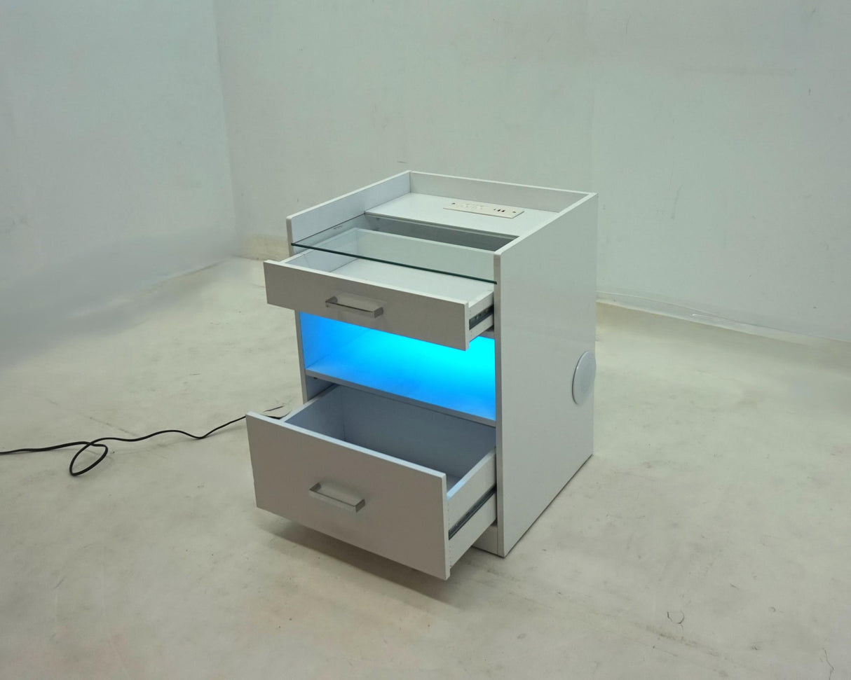 Furda White High Gloss 2-drawer Led Nightstand Bedside Table With Speaker by Coaster at Eve Furniture