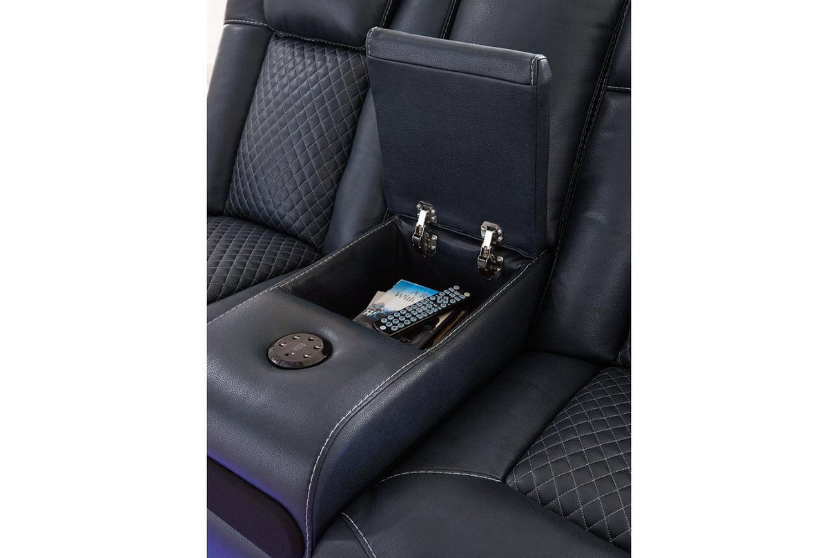 Fyne-Dyme Sapphire Dual Power Reclining Sofa and Loveseat by Ashley at Eve Furniture