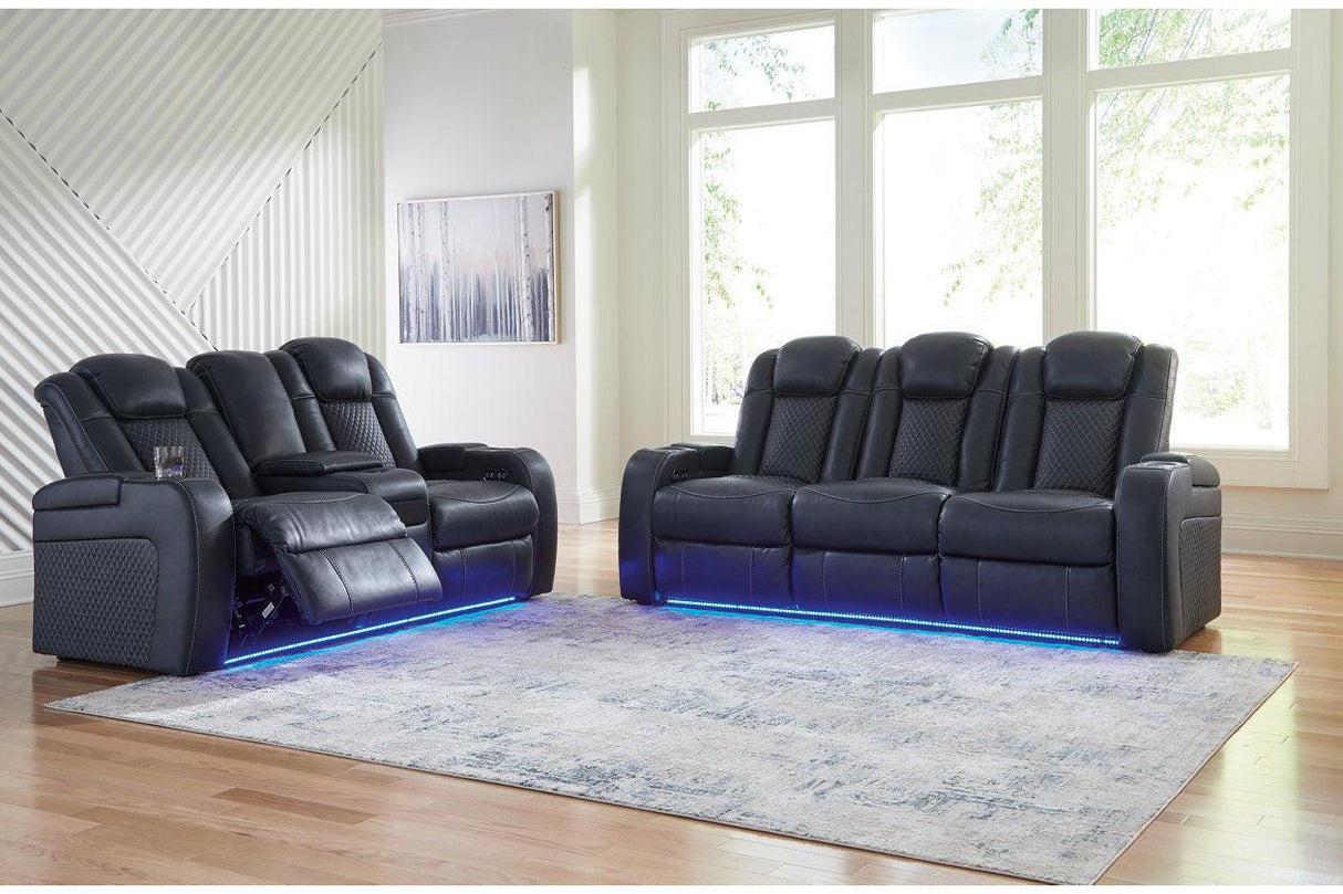 Fyne-Dyme Sapphire Dual Power Reclining Sofa and Loveseat by Ashley at Eve Furniture