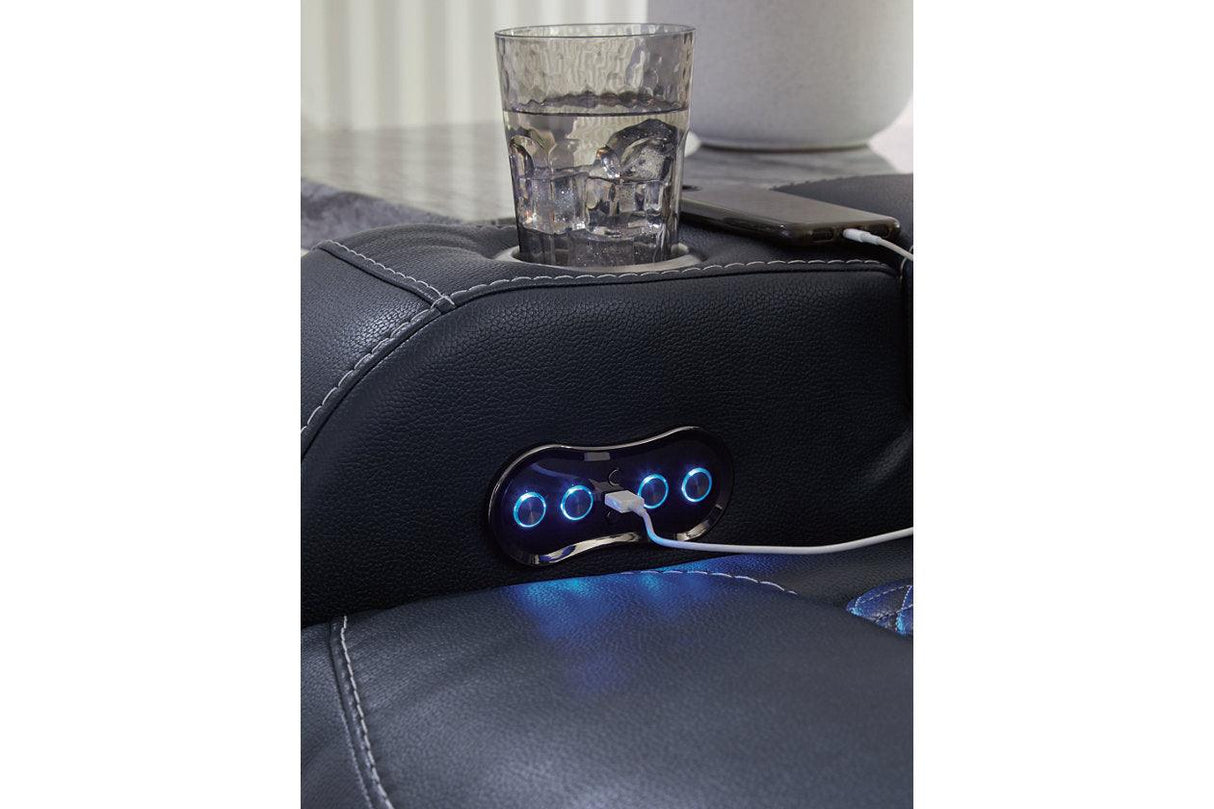 Fyne-Dyme Sapphire Dual Power Reclining Sofa and Loveseat by Ashley at Eve Furniture