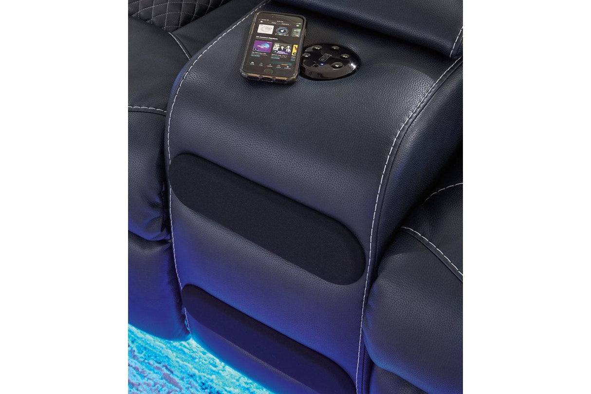 Fyne-Dyme Sapphire Dual Power Reclining Sofa and Loveseat by Ashley at Eve Furniture