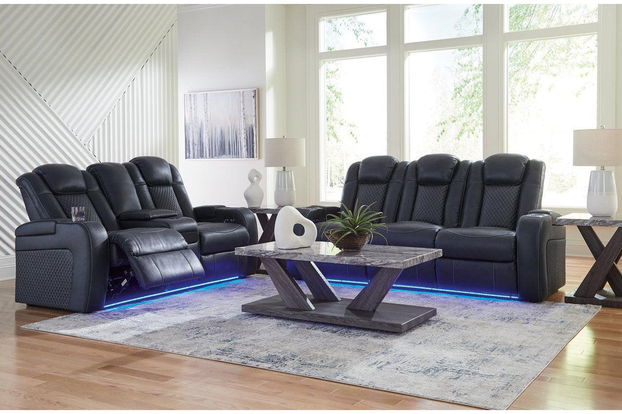 Fyne-Dyme Sapphire Dual Power Reclining Sofa and Loveseat by Ashley at Eve Furniture