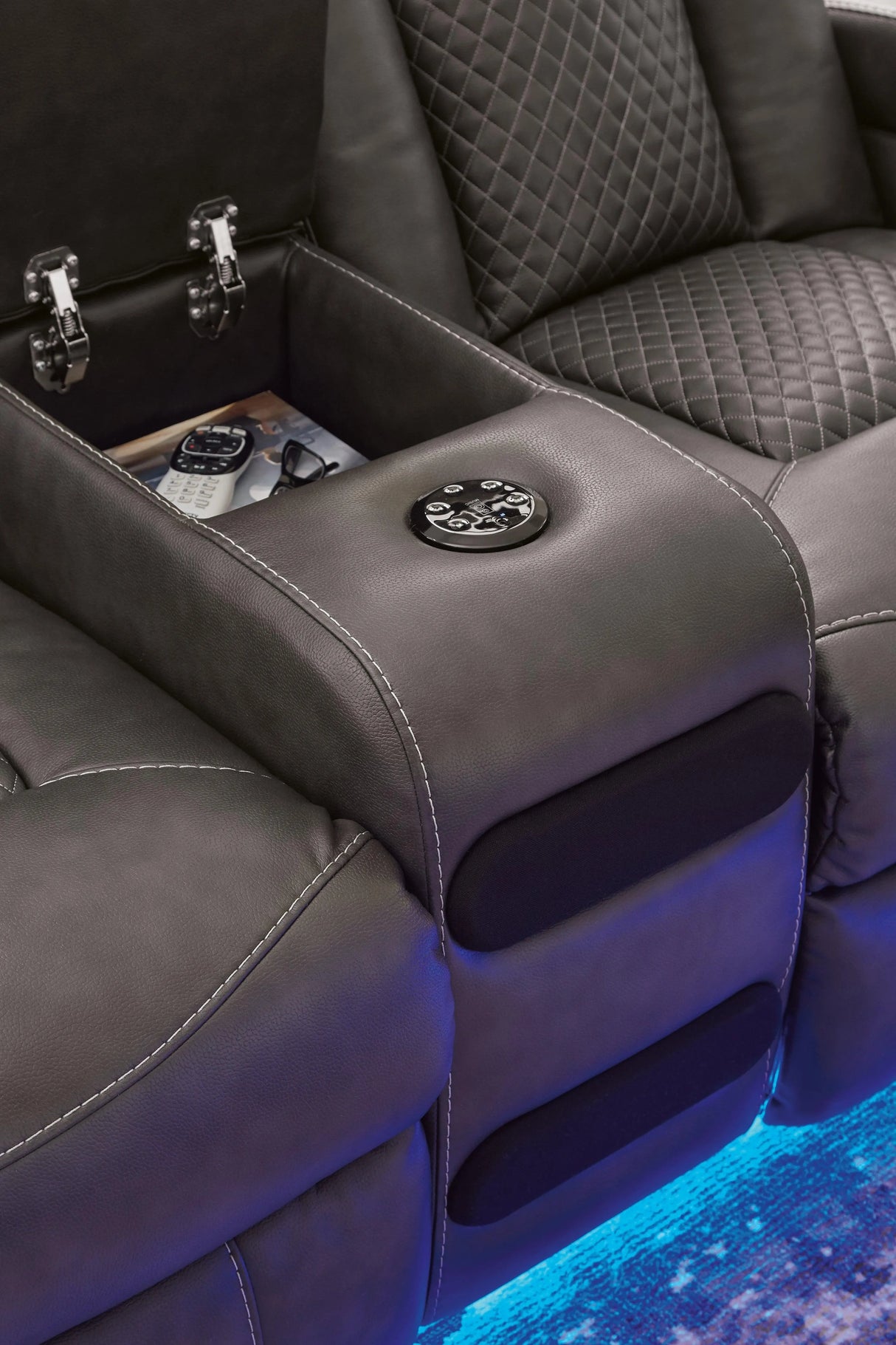 Fyne-Dyme Shadow Dual Power Reclining Loveseat with Audio Console by Ashley at Eve Furniture