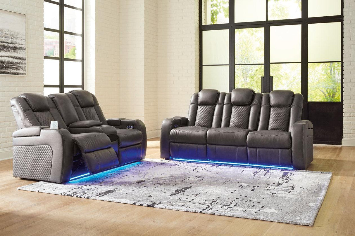 Fyne-Dyme Shadow Power Reclining Sofa and Loveseat by Ashley at Eve Furniture