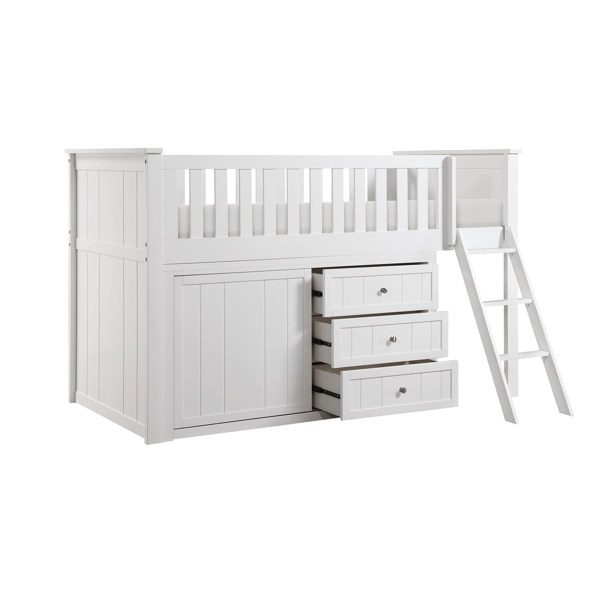 Galen White Low Loft Bunk with Bookcase and Dresser by Homelegance at Eve Furniture