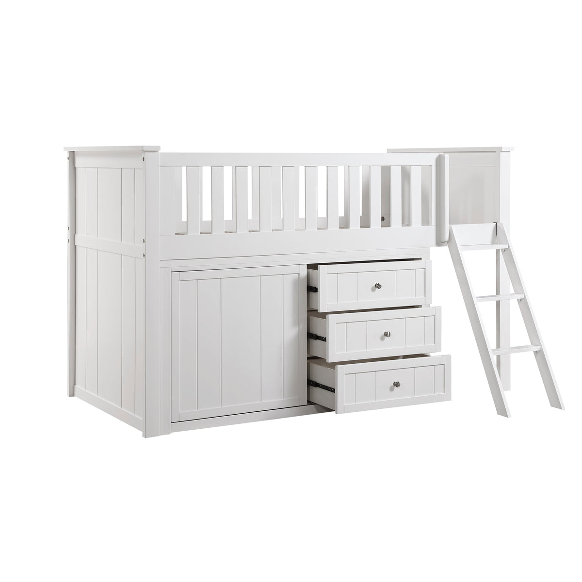 Galen White Low Loft Bunk with Bookcase and Dresser by Homelegance at Eve Furniture