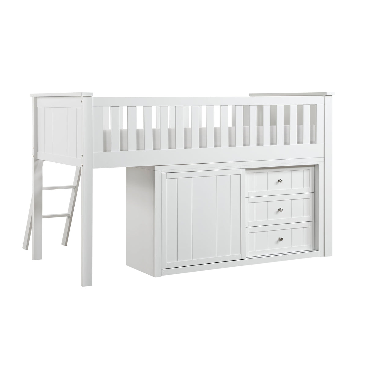 Galen White Low Loft Bunk with Bookcase and Dresser by Homelegance at Eve Furniture