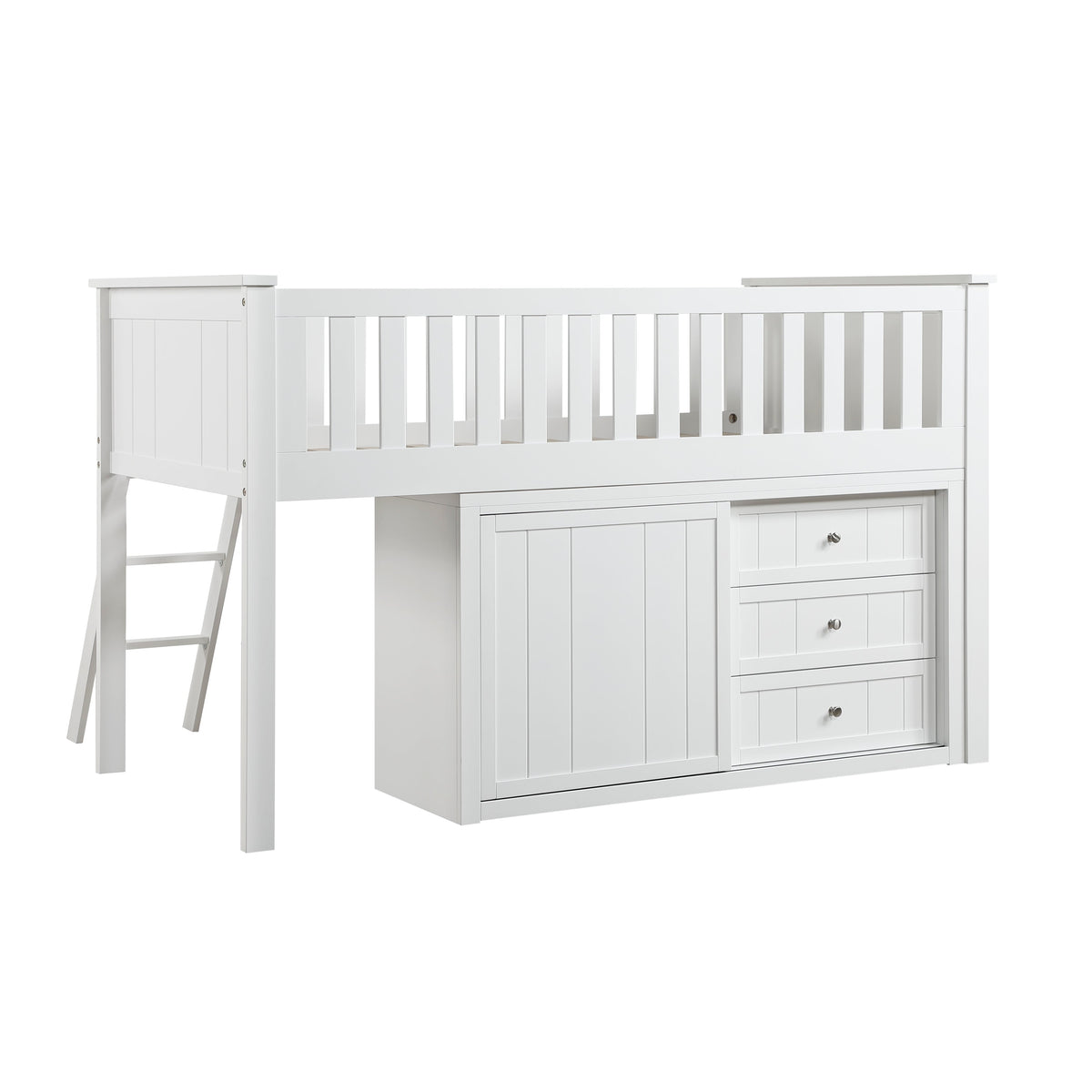 Galen White Low Loft Bunk with Bookcase and Dresser by Homelegance at Eve Furniture
