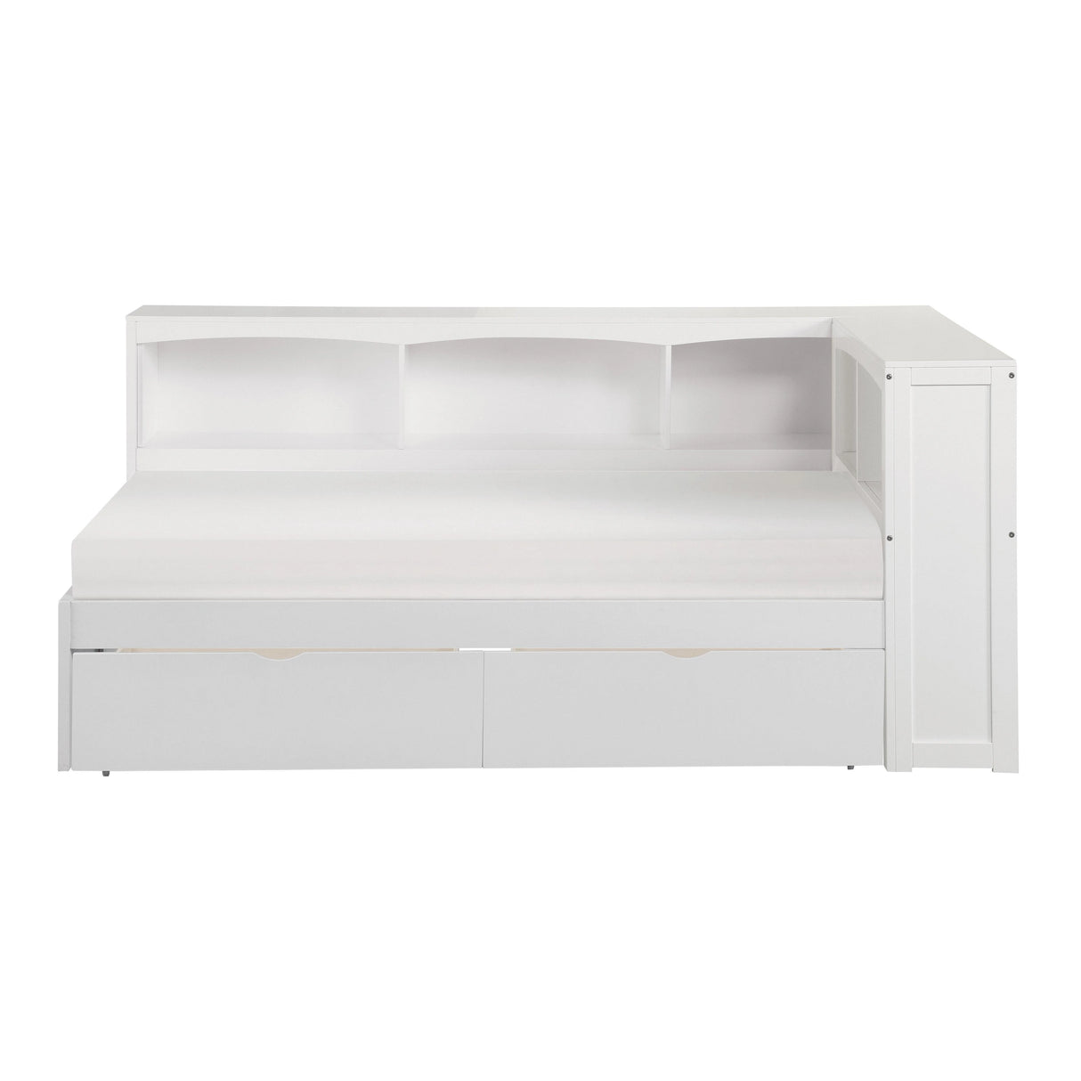 Galen White Twin Bookcase Corner Bed with Storage Boxes by Homelegance at Eve Furniture