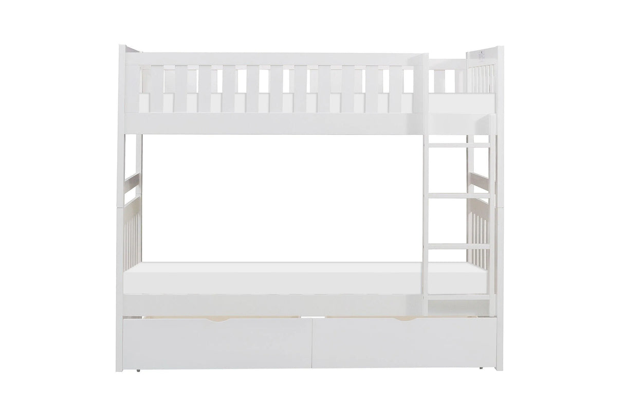 Galen White Twin/Twin Bunk Bed with Storage Boxes by Homelegance at Eve Furniture