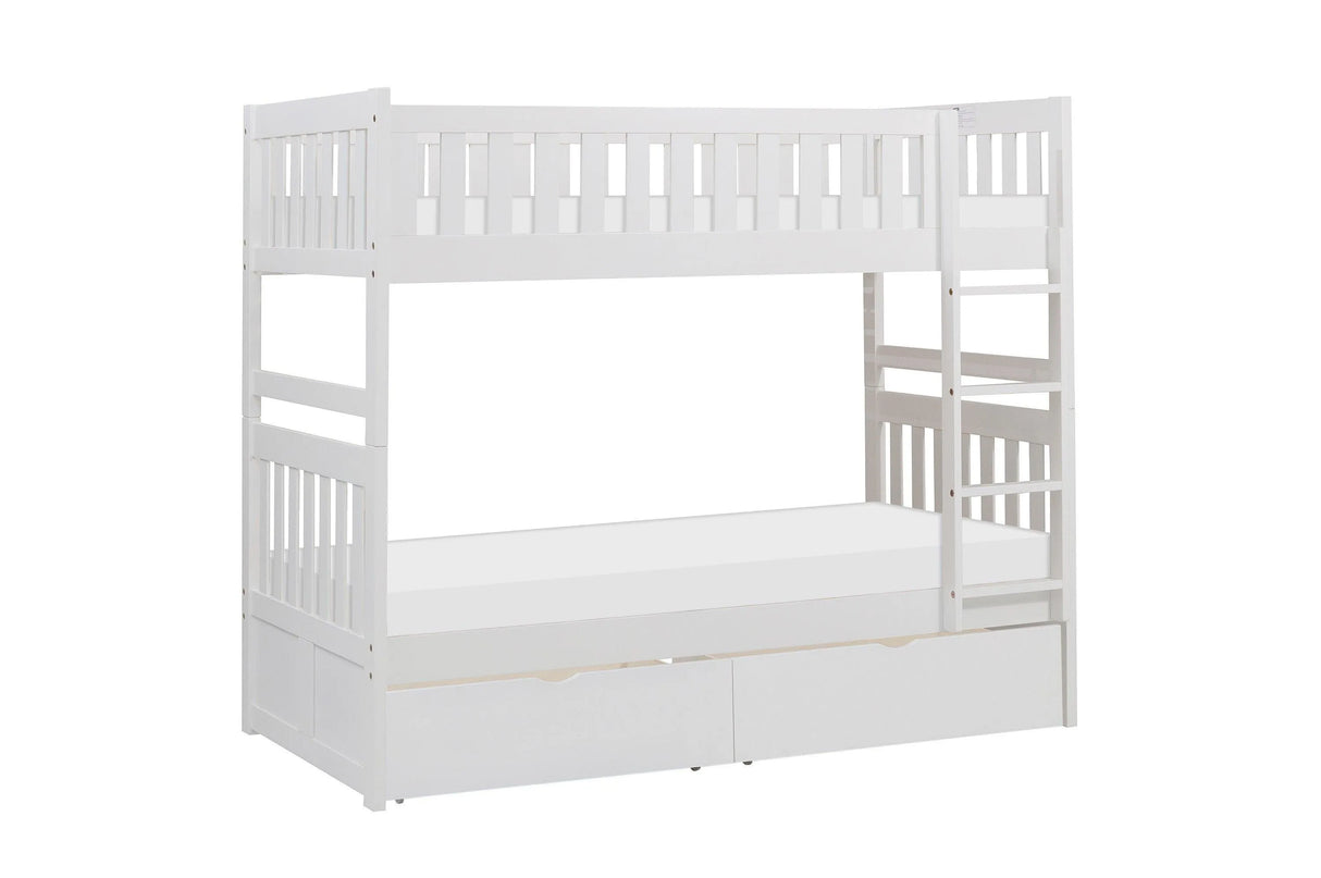 Galen White Twin/Twin Bunk Bed with Storage Boxes by Homelegance at Eve Furniture