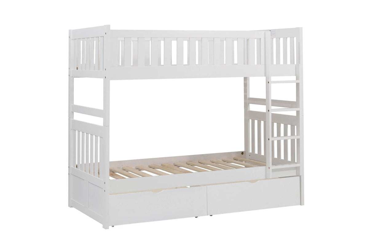 Galen White Twin/Twin Bunk Bed with Storage Boxes by Homelegance at Eve Furniture