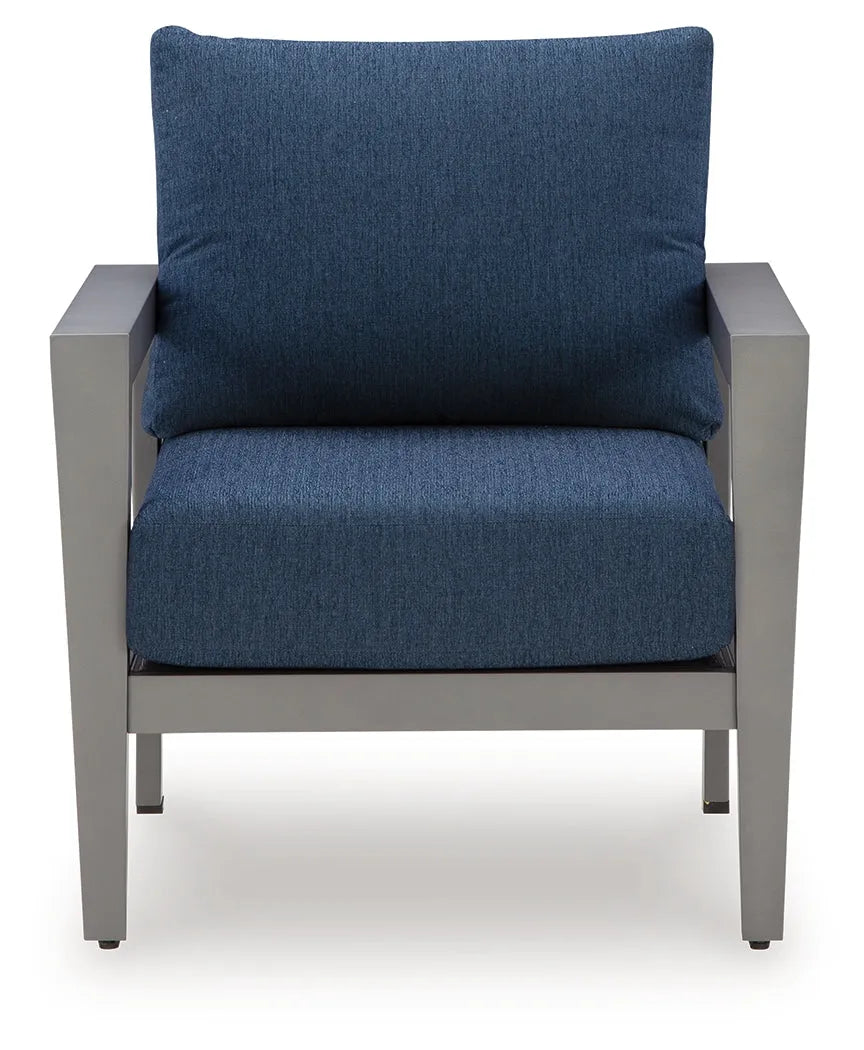 Gali Gray/Blue Outdoor Sofa/Chairs/Table Set (Set of 4) by Ashley at Eve Furniture