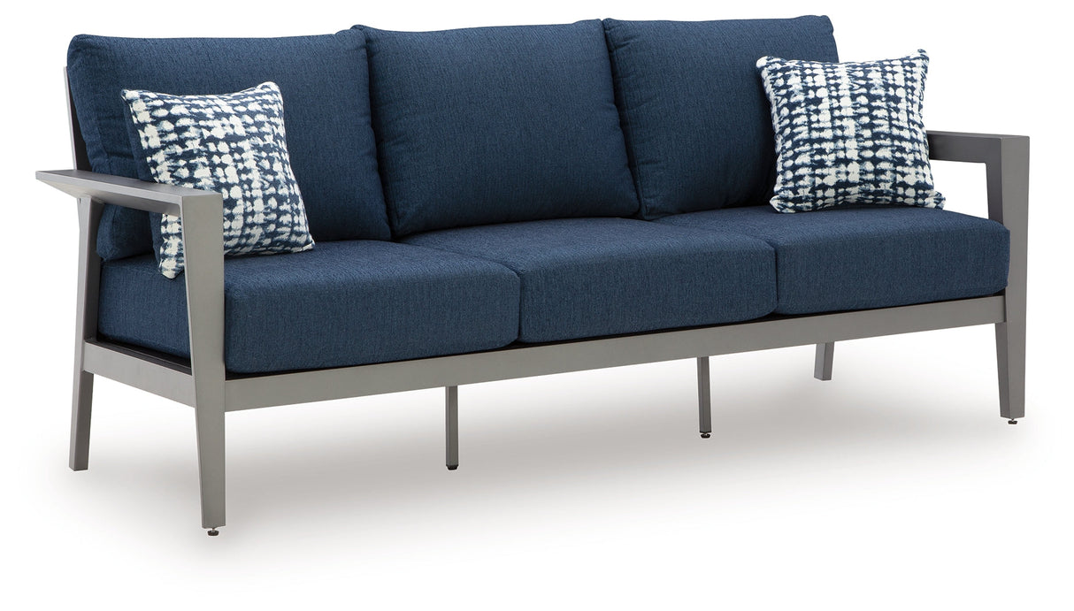 Gali Gray/Blue Outdoor Sofa/Chairs/Table Set (Set of 4) by Ashley at Eve Furniture