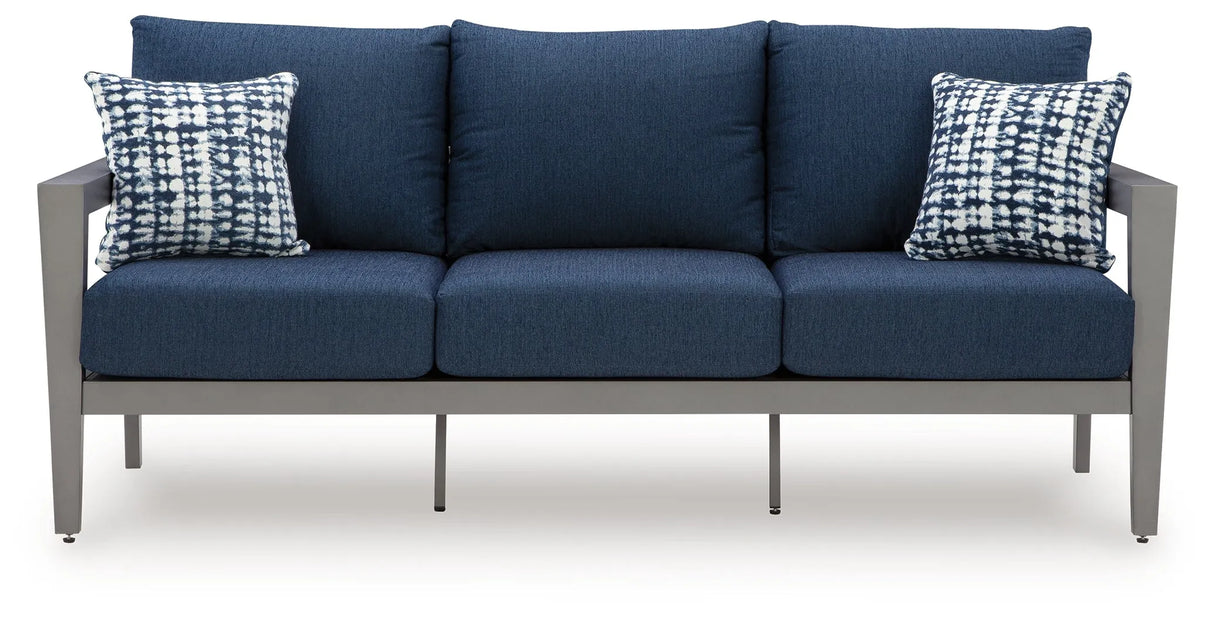 Gali Gray/Blue Outdoor Sofa/Chairs/Table Set (Set of 4) by Ashley at Eve Furniture