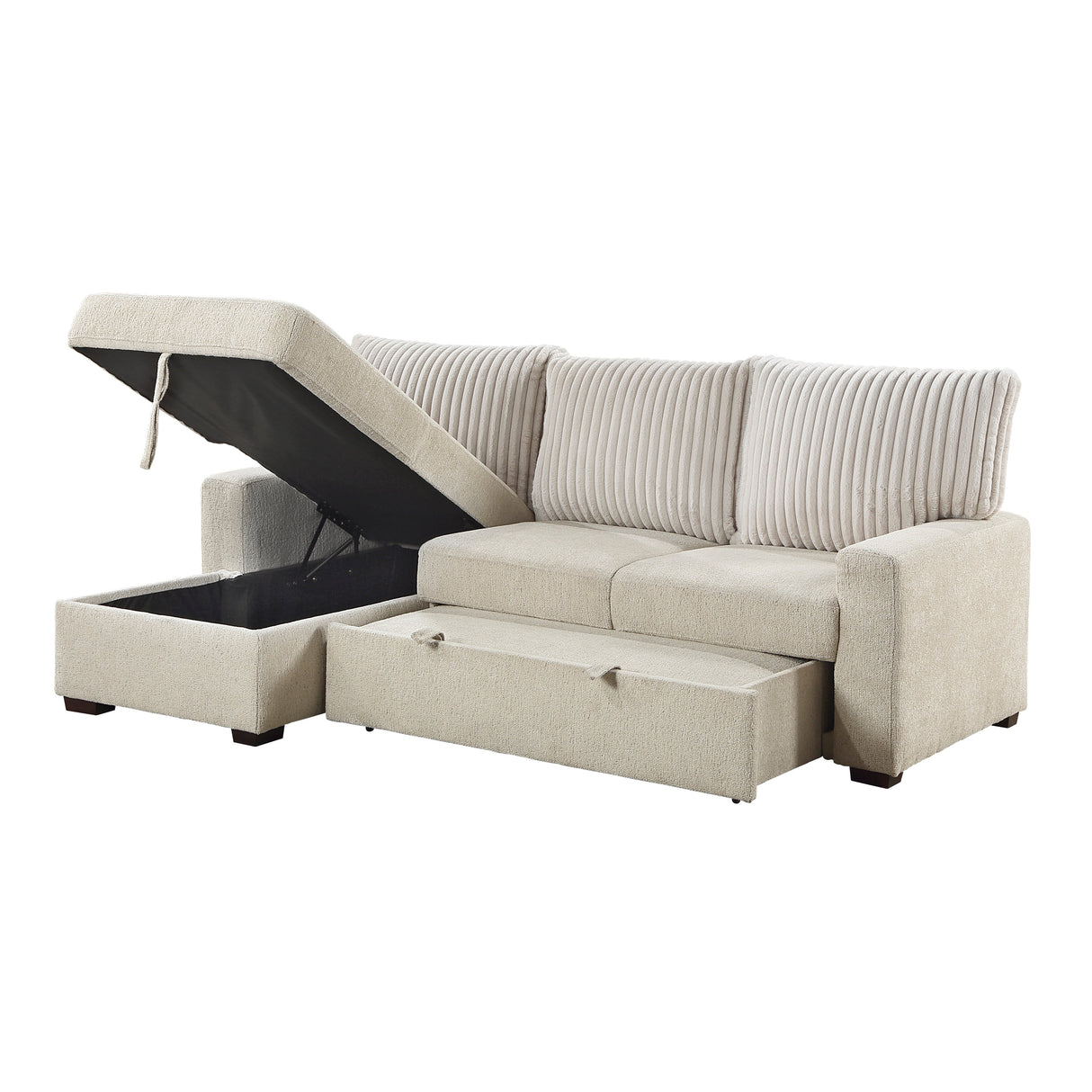 Gallatin Beige 2-Piece Sectional with Left Chaise, Pull-out Bed and Hidden Storage by Homelegance at Eve Furniture