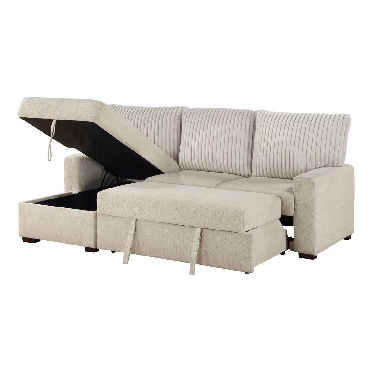 Gallatin Beige 2-Piece Sectional with Left Chaise, Pull-out Bed and Hidden Storage by Homelegance at Eve Furniture