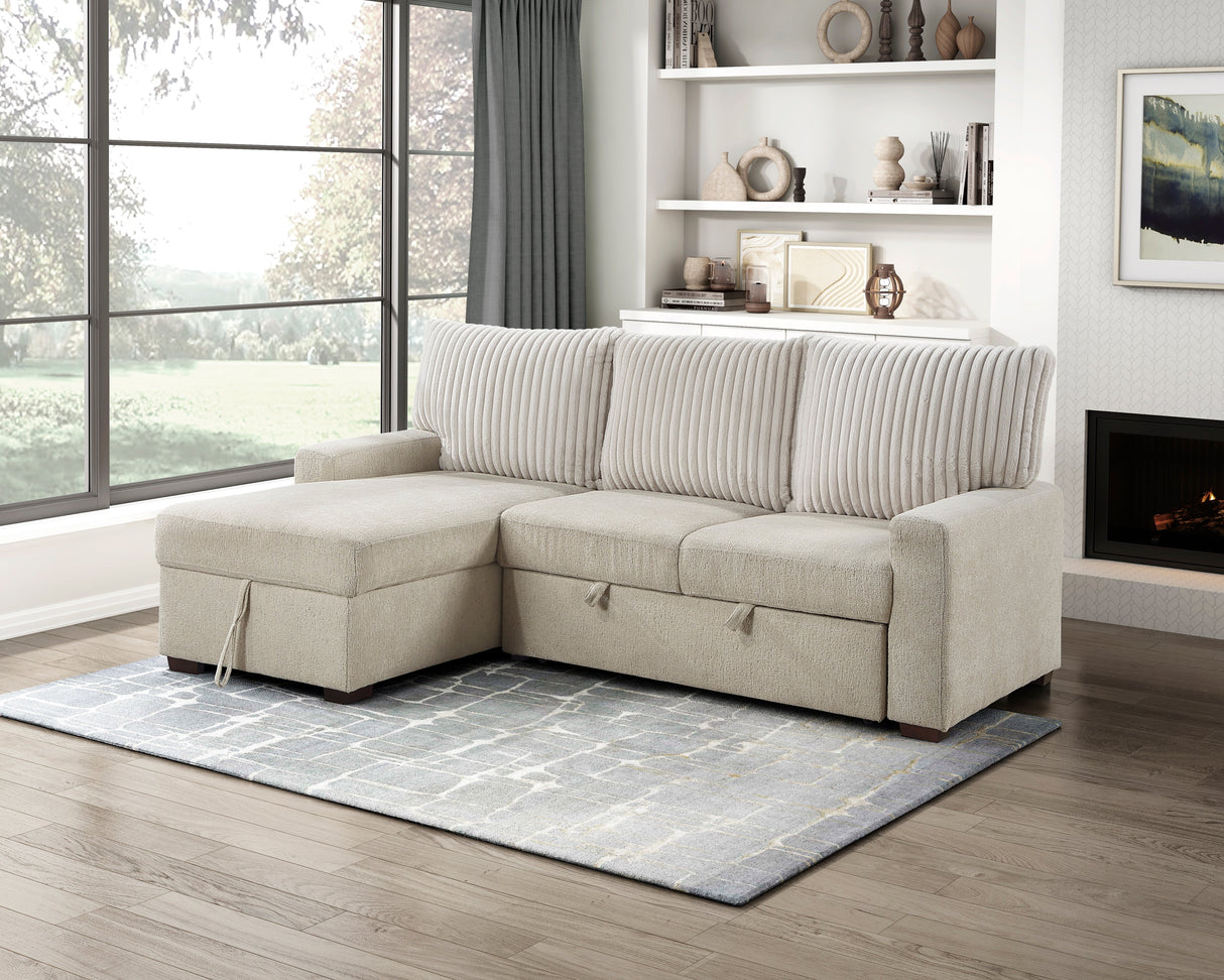 Gallatin Beige 2-Piece Sectional with Left Chaise, Pull-out Bed and Hidden Storage by Homelegance at Eve Furniture