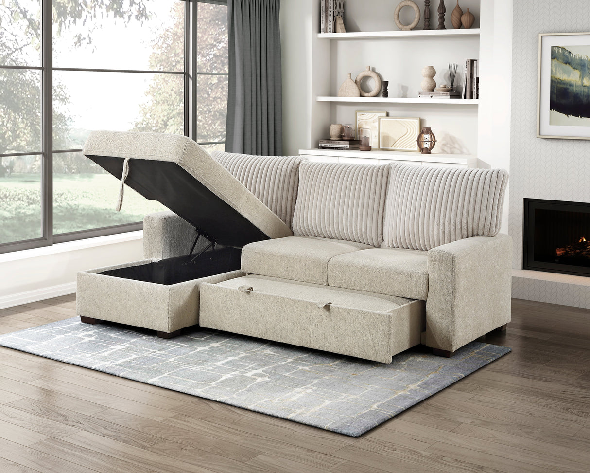 Gallatin Beige 2-Piece Sectional with Left Chaise, Pull-out Bed and Hidden Storage by Homelegance at Eve Furniture
