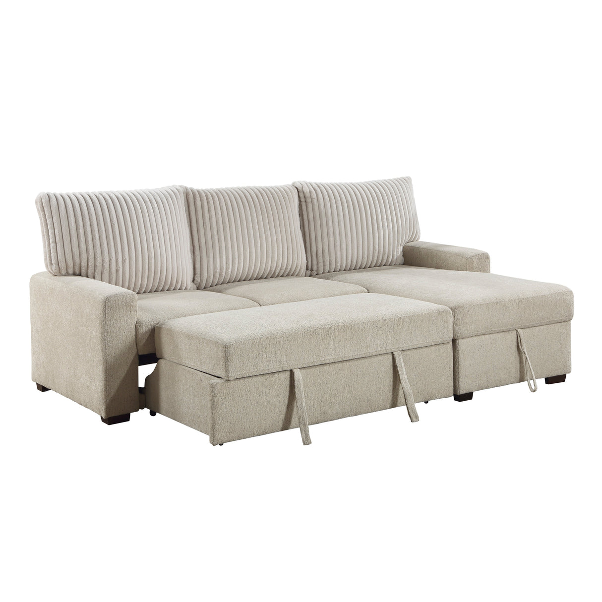 Gallatin Beige 2-Piece Sectional with Right Chaise, Pull-out Bed and Hidden Storage by Homelegance at Eve Furniture