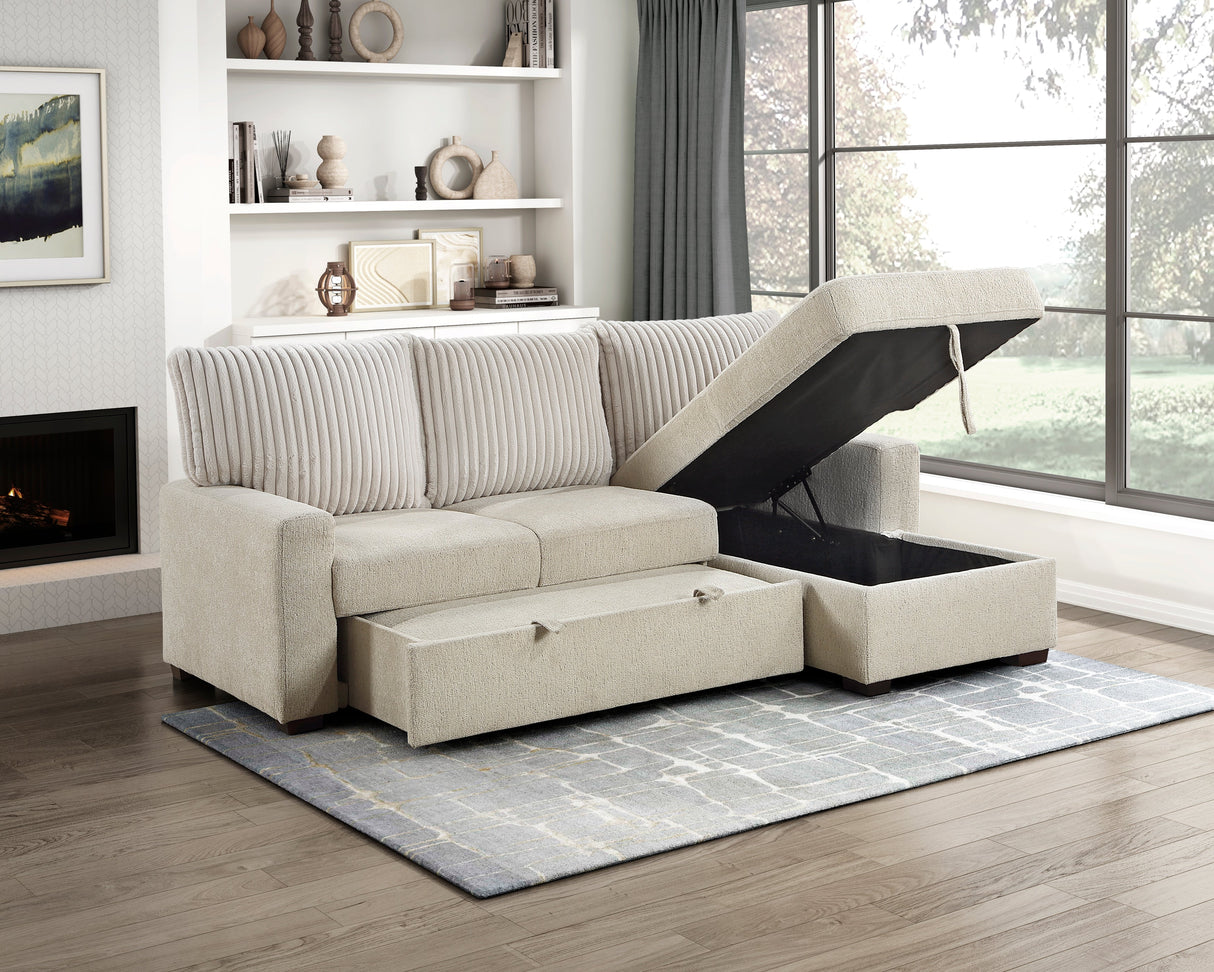 Gallatin Beige 2-Piece Sectional with Right Chaise, Pull-out Bed and Hidden Storage by Homelegance at Eve Furniture