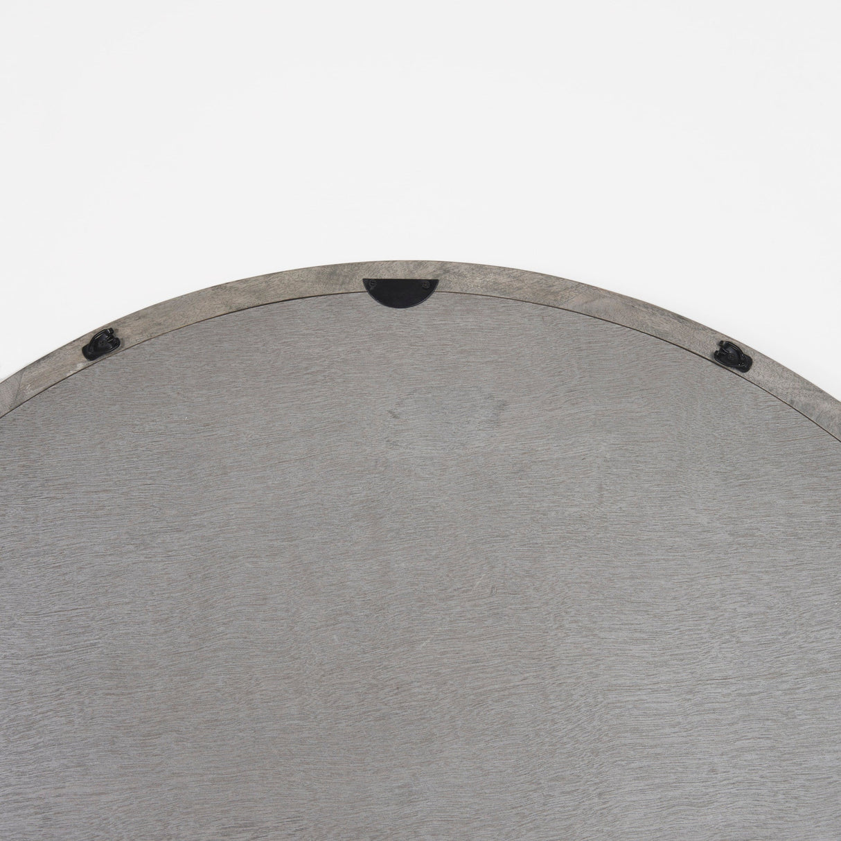 Gambit Round Gray Wash Wood Frame Wall Mirror by Mercana at Eve Furniture