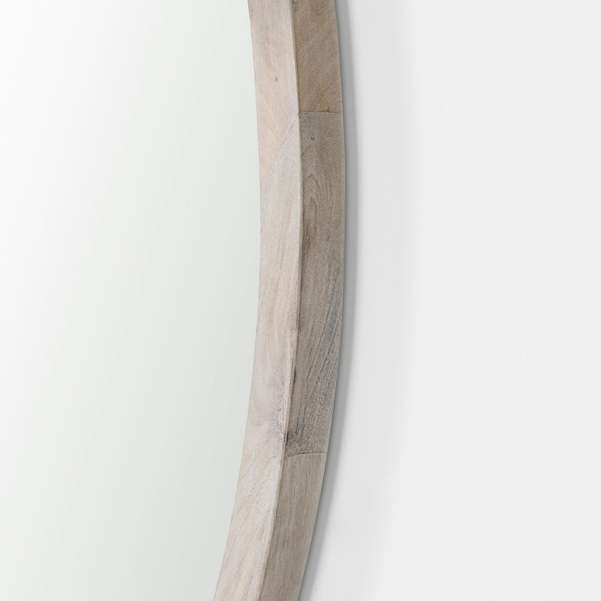 Gambit Round White Wash Wood Frame Wall Mirror by Mercana at Eve Furniture