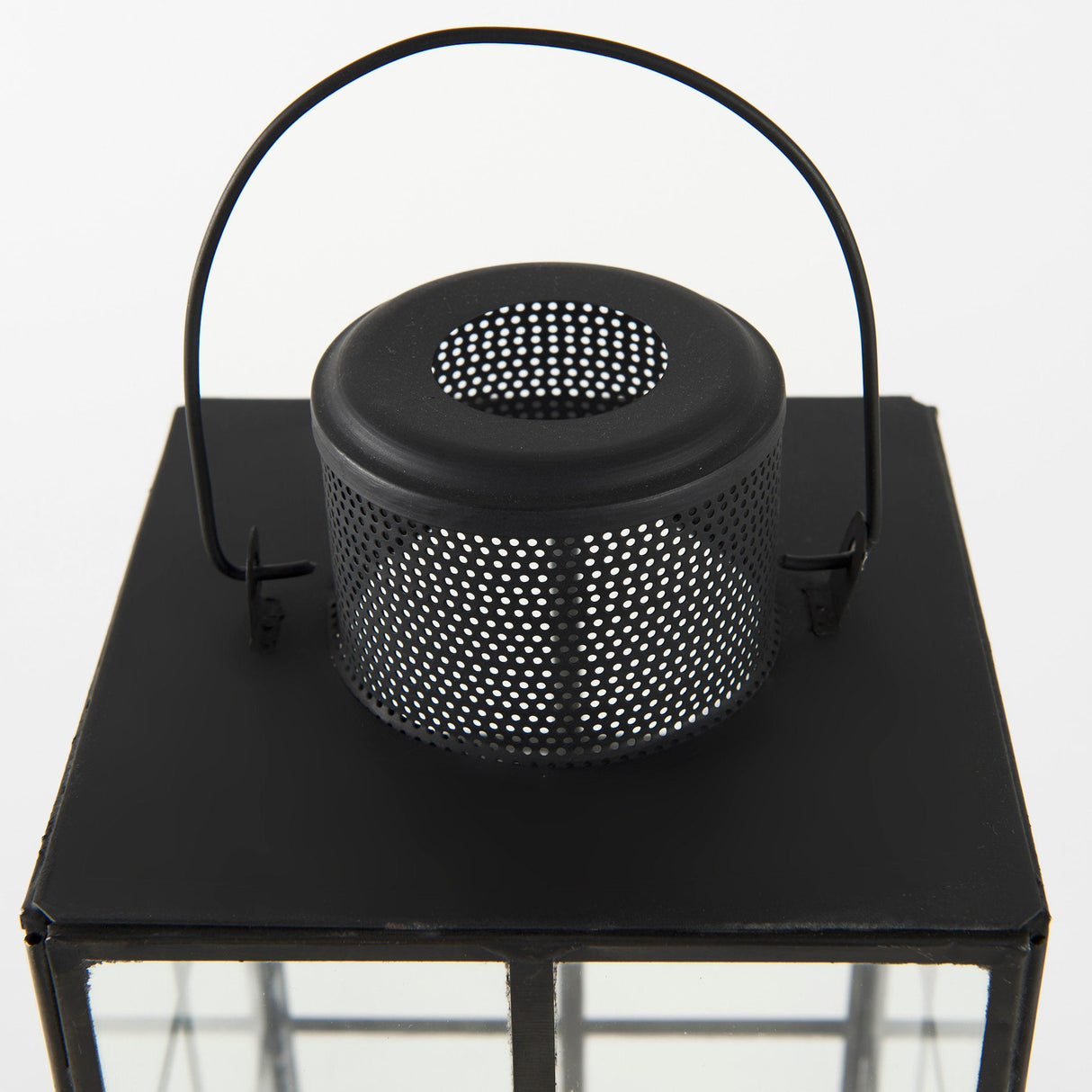 Gamfield Medium Black Metal and Glass Lantern by Mercana at Eve Furniture