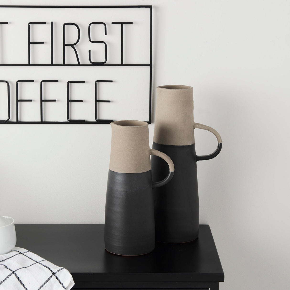 Garand Medium Two-Toned Black/Natural Ceramic Jug by Mercana at Eve Furniture