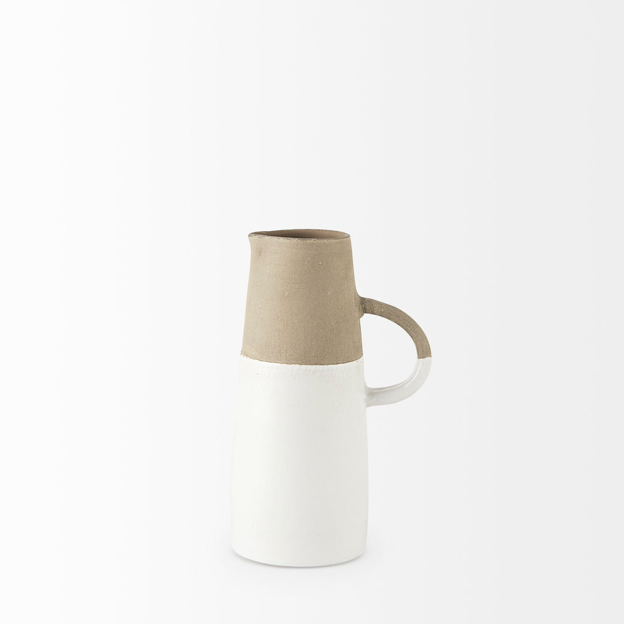 Garand Small Two-Toned White Natural Ceramic Jug by Mercana at Eve Furniture