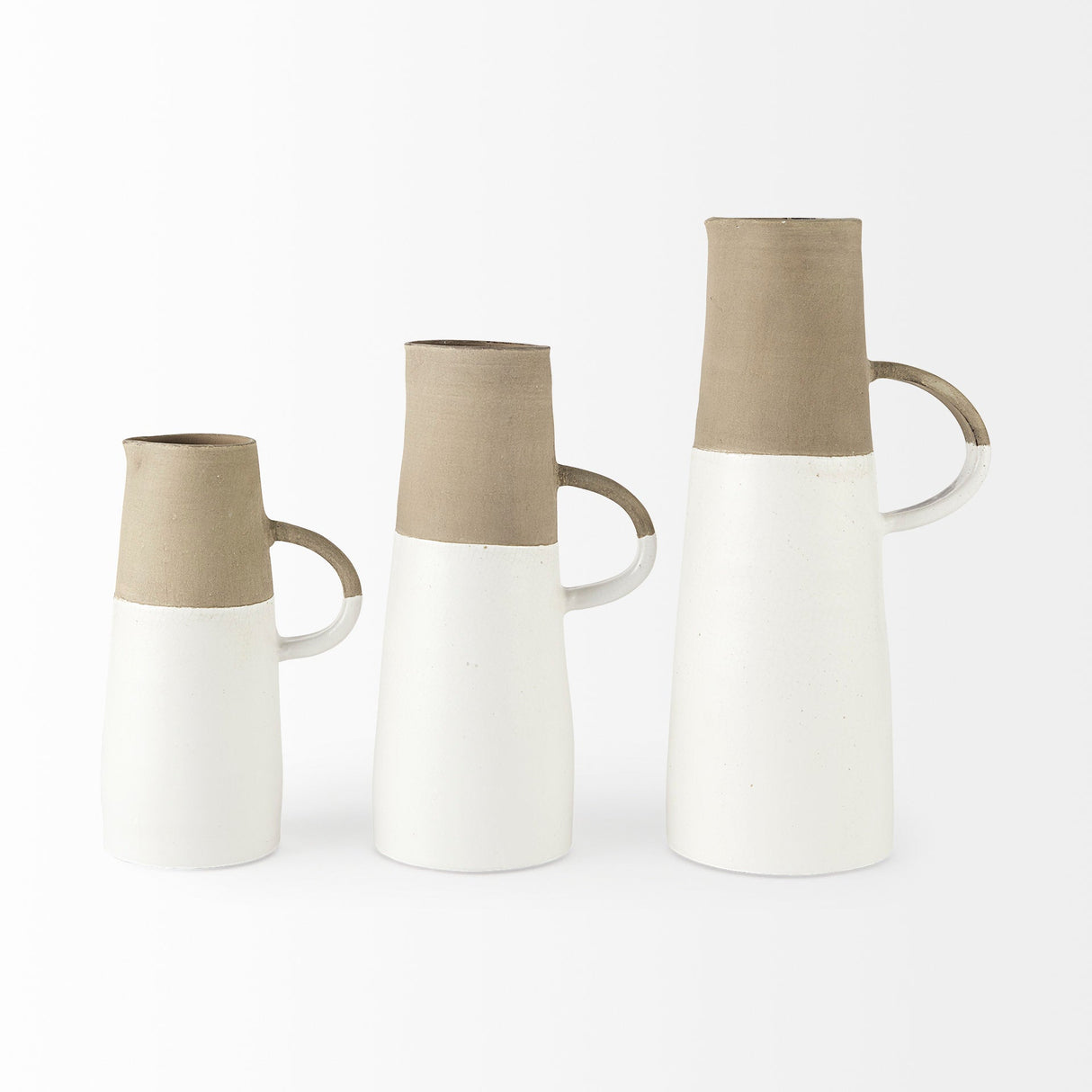 Garand Small Two-Toned White Natural Ceramic Jug by Mercana at Eve Furniture