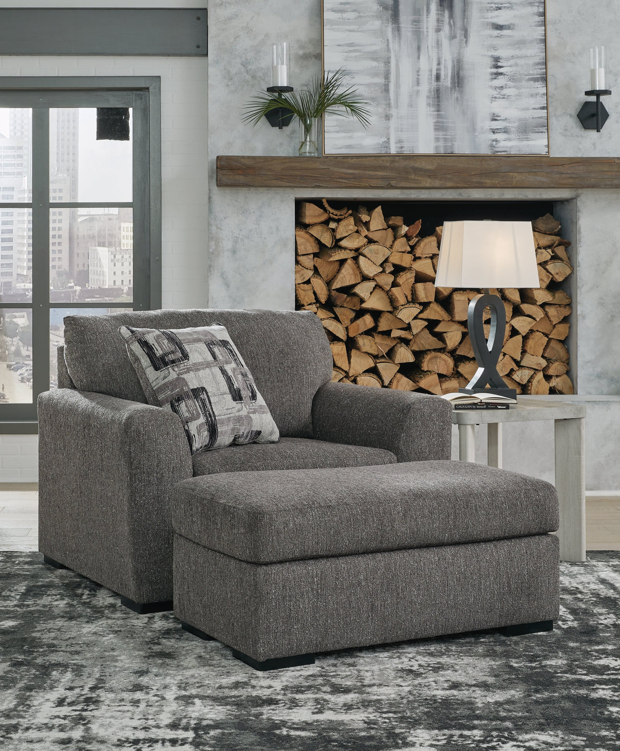 Gardiner Pewter Chair and Ottoman by Ashley at Eve Furniture