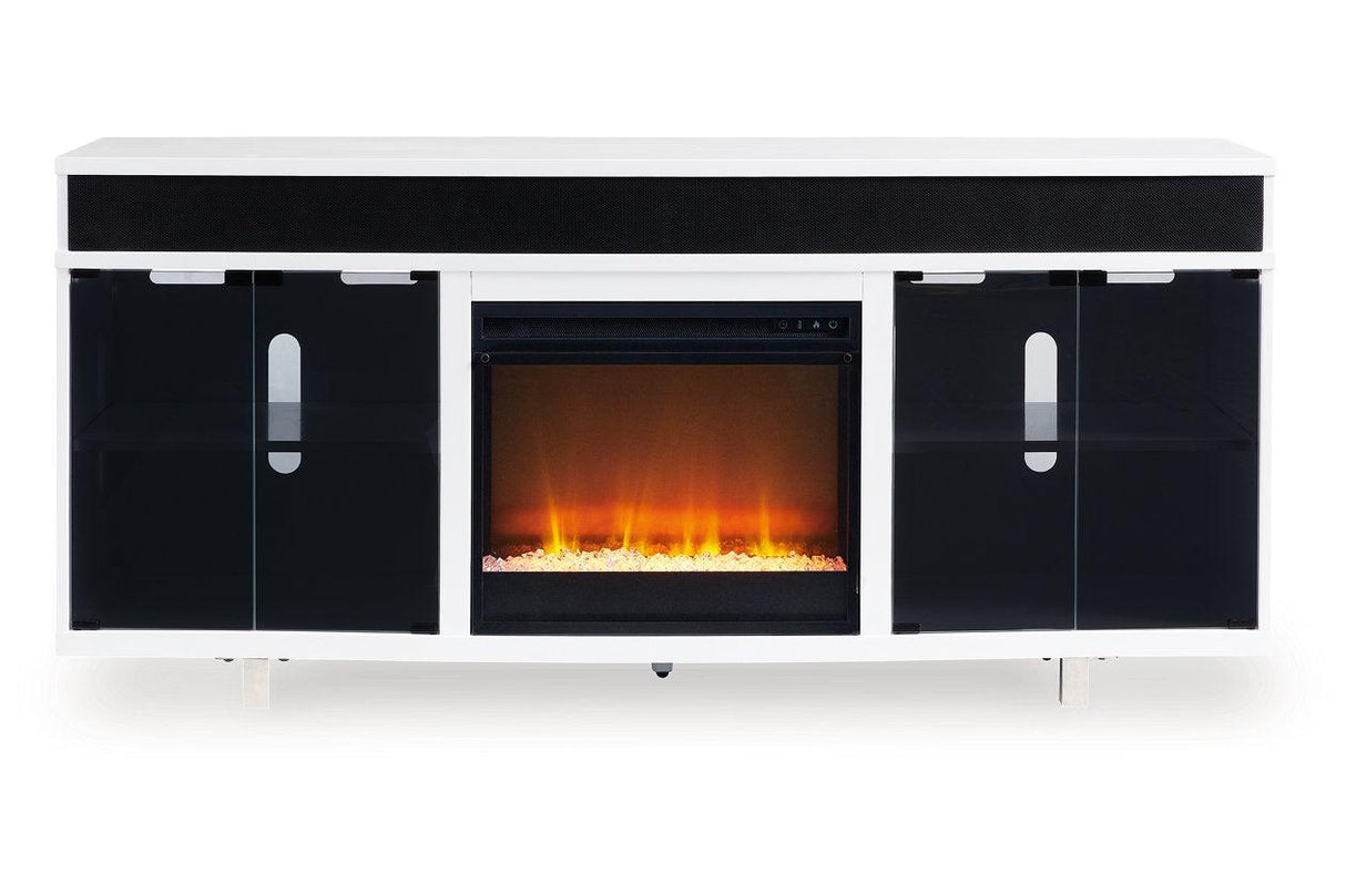 Gardoni White/Black 72" TV Stand with Electric Fireplace by Ashley at Eve Furniture