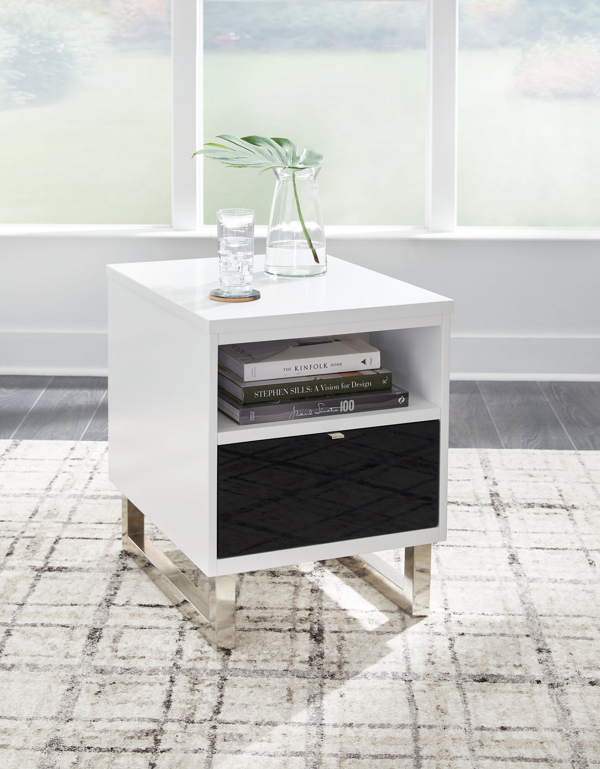 Gardoni White/Black Coffee Table and 2 Chairside End Tables by Ashley at Eve Furniture