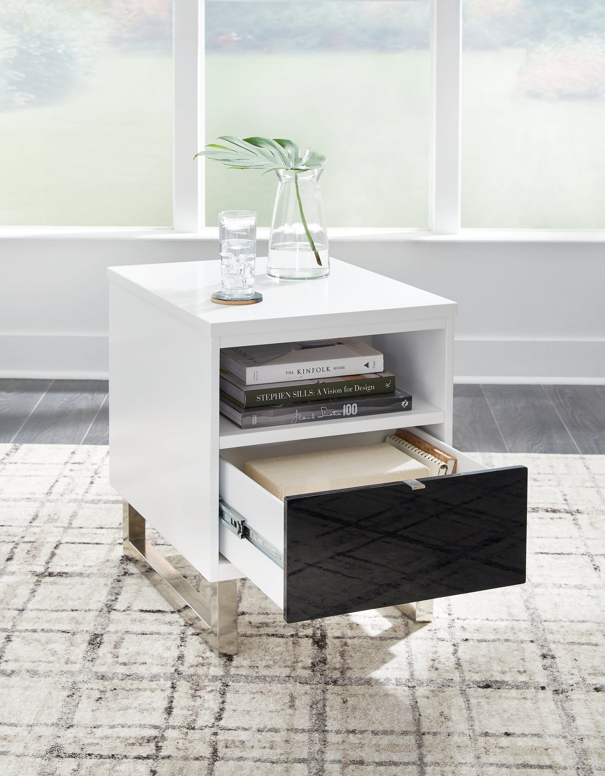 Gardoni White/Black Coffee Table and 2 Chairside End Tables by Ashley at Eve Furniture