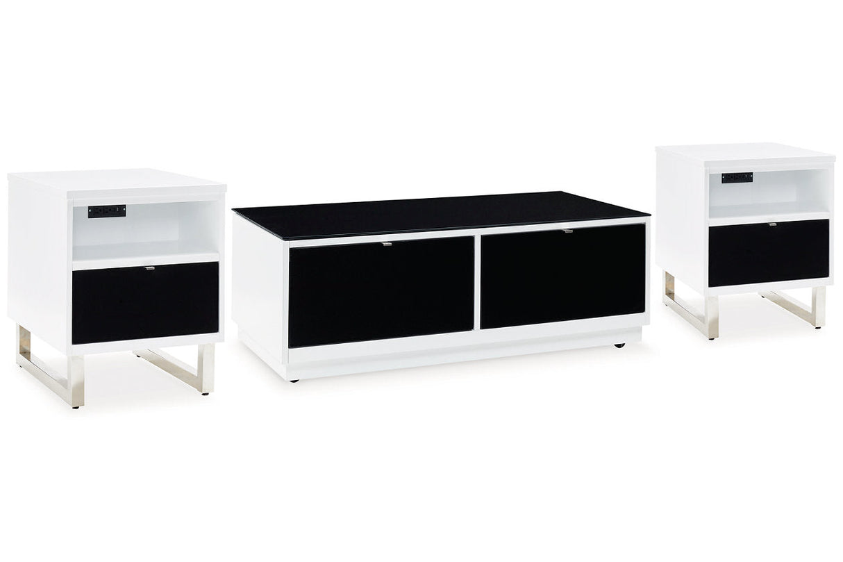 Gardoni White/Black Coffee Table and 2 Chairside End Tables by Ashley at Eve Furniture