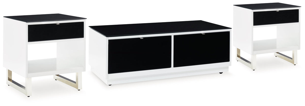 Gardoni White/Black Coffee Table and 2 End Tables by Ashley at Eve Furniture