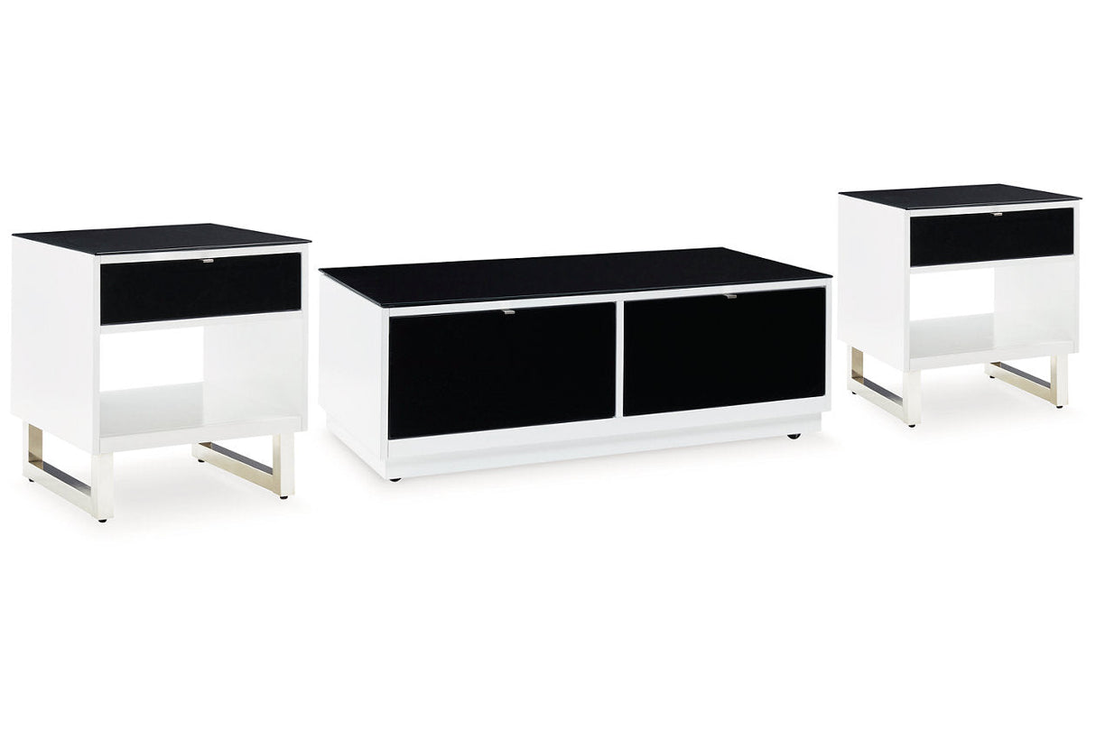 Gardoni White/Black Coffee Table and 2 End Tables by Ashley at Eve Furniture