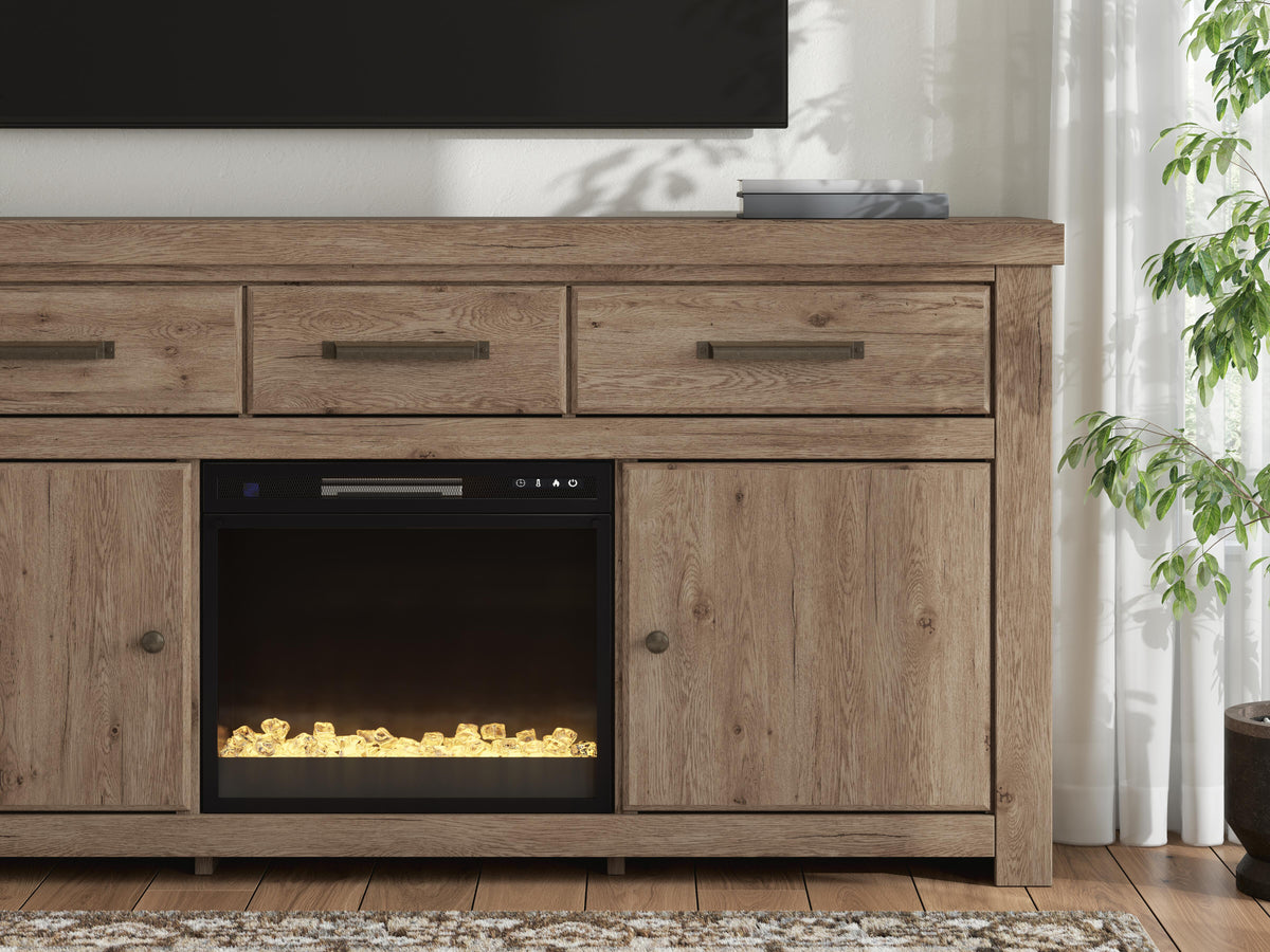 Garistyn Brown 73" TV Stand with Electric Fireplace by Ashley at Eve Furniture