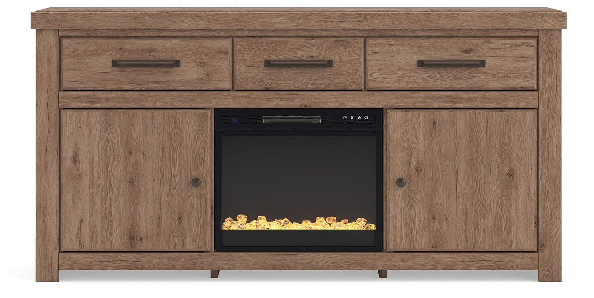 Garistyn Brown 73" TV Stand with Electric Fireplace by Ashley at Eve Furniture