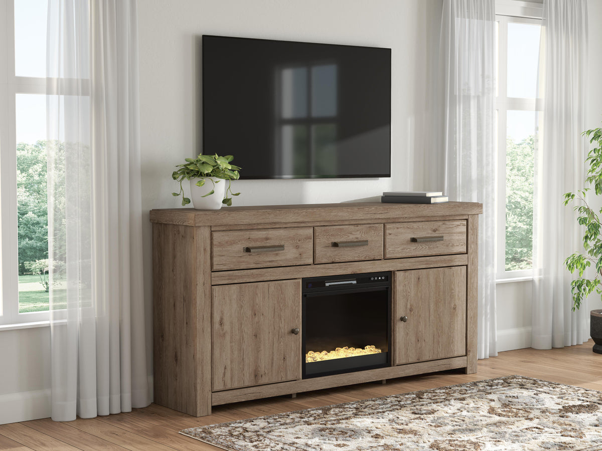 Garistyn Brown 73" TV Stand with Electric Fireplace by Ashley at Eve Furniture