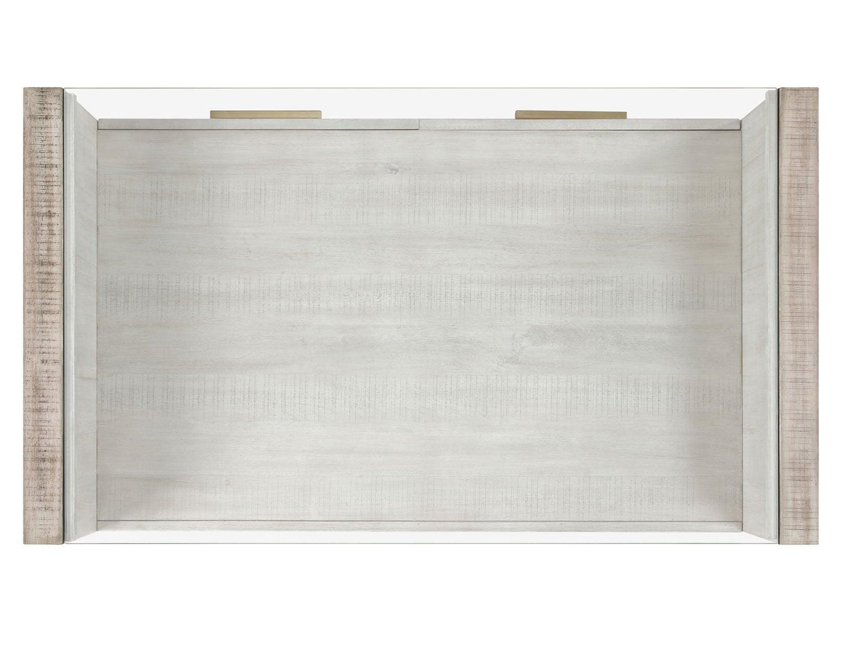 Garland Castered Glass Top Coffee Table, Washed Parchment Finish by Steve Silver at Eve Furniture
