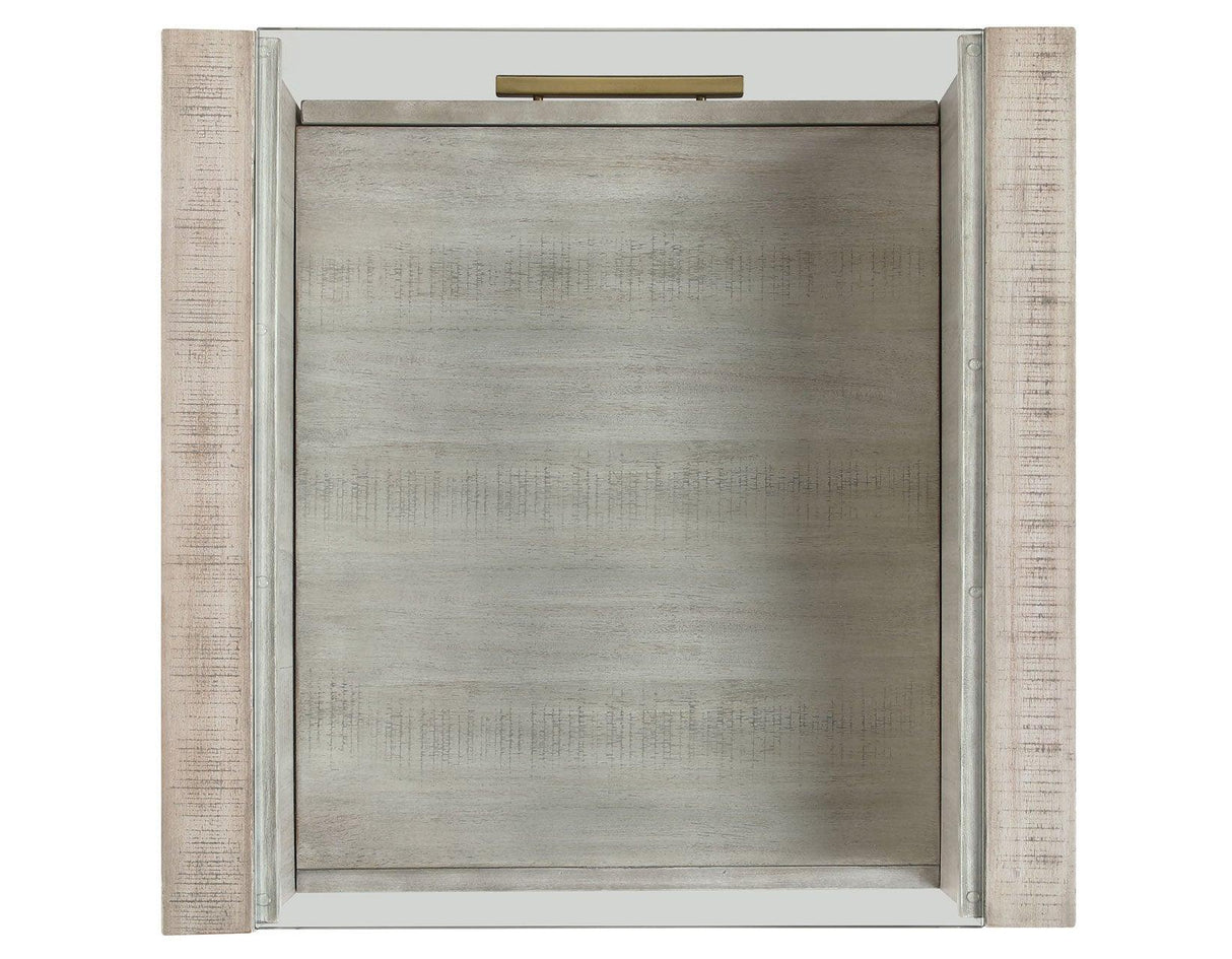 Garland Glass Top End Table, Washed Parchment Finish by Steve Silver at Eve Furniture