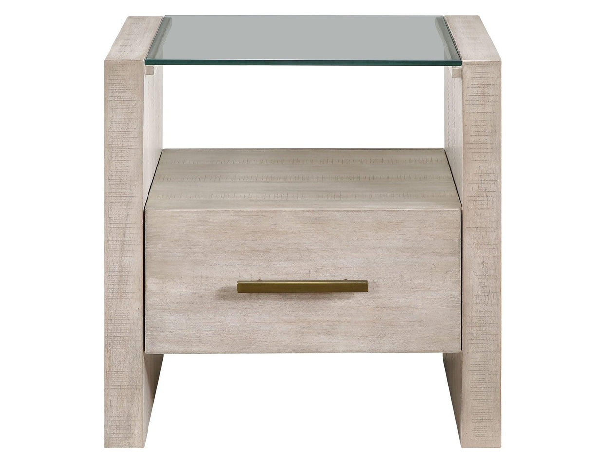 Garland Glass Top End Table, Washed Parchment Finish by Steve Silver at Eve Furniture