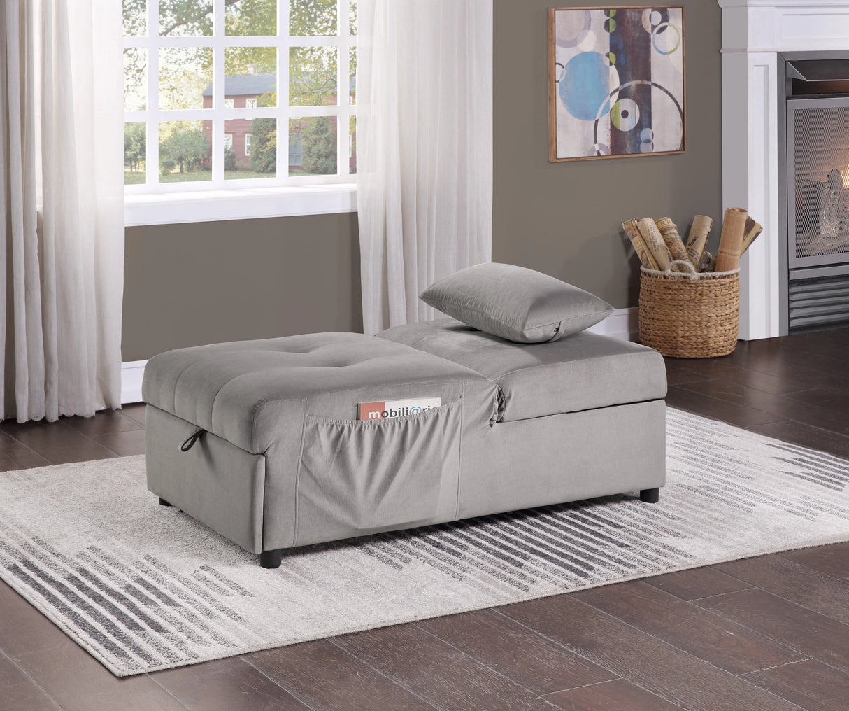 Garrell Brownish Gray Velvet Lift Top Storage Bench with Pull-out Bed by Homelegance at Eve Furniture